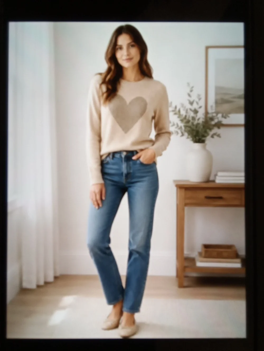 J Crew Cashmere Crewneck Sweater With Lurex Metallic Heart Neutral Fitted Small